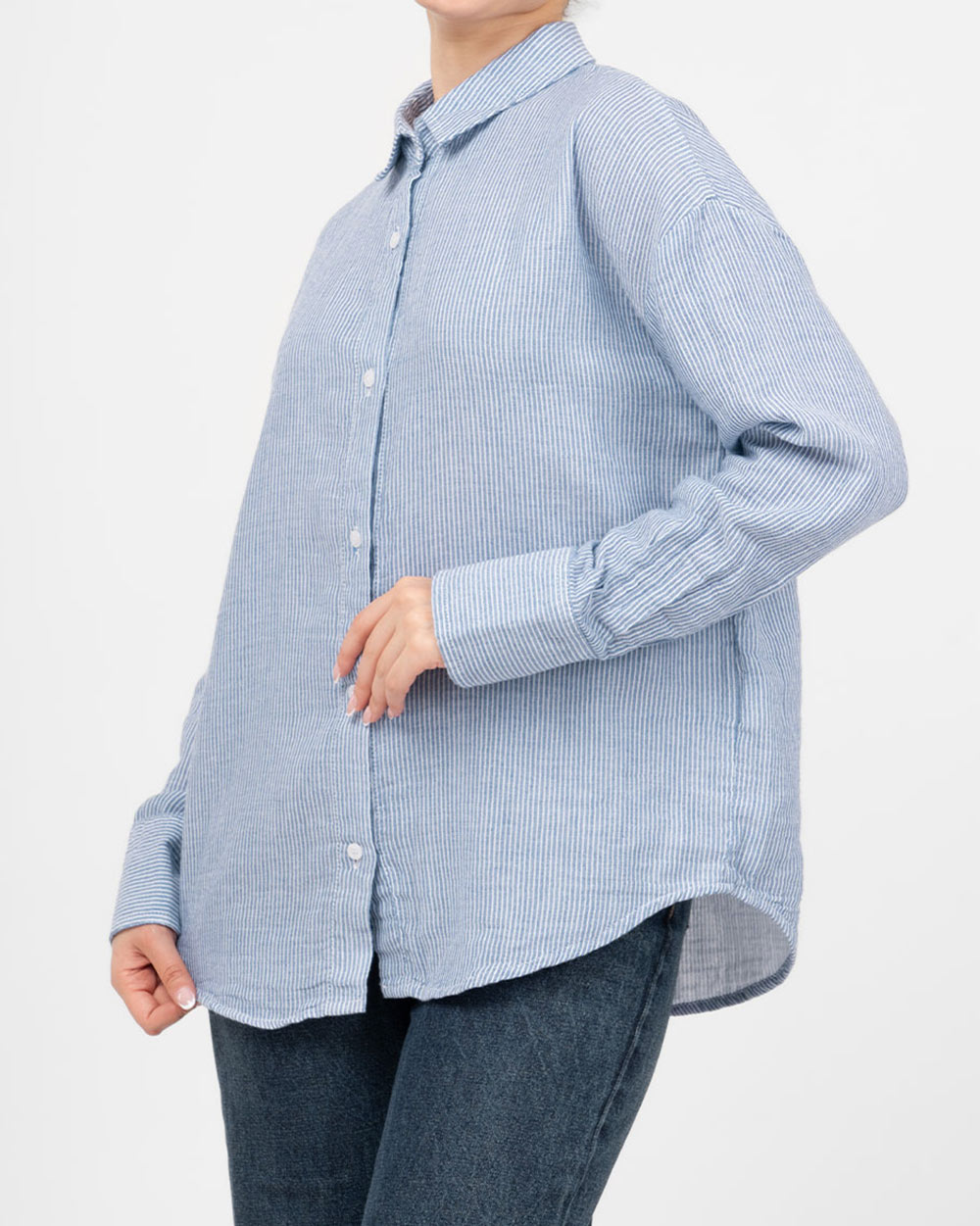 شومیز لینن راه راه زنانه 3001491 - آبی