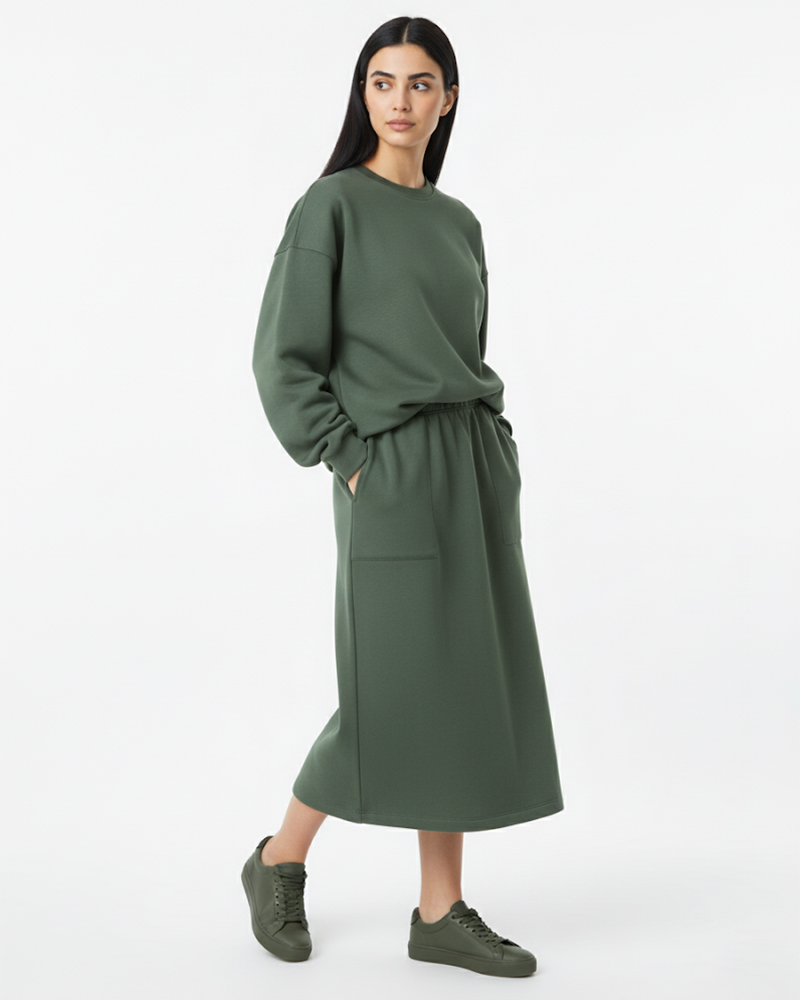 ست بلوز و دامن دورس توکرکی 4049 - زیتونی سیر