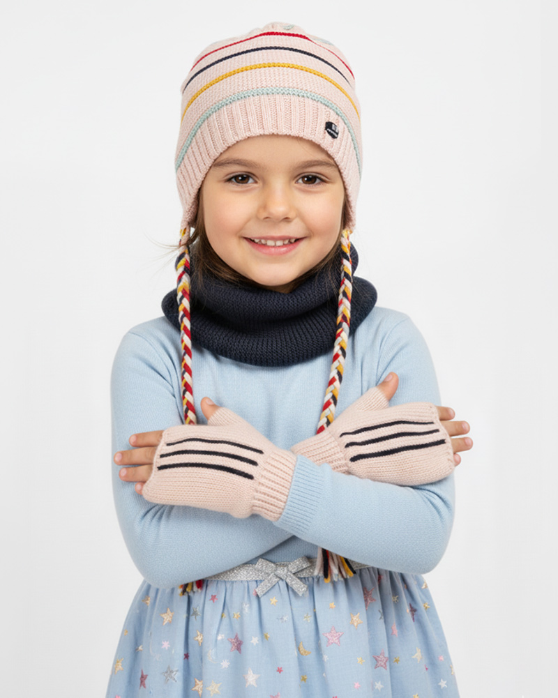 ست شال و کلاه و دستکش بچگانه 65024 - سرمه‌ای تیره