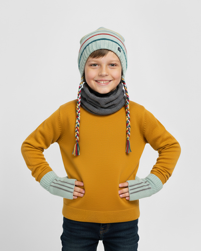 ست شال و کلاه و دستکش بچگانه 65024 - خاکستری تیره