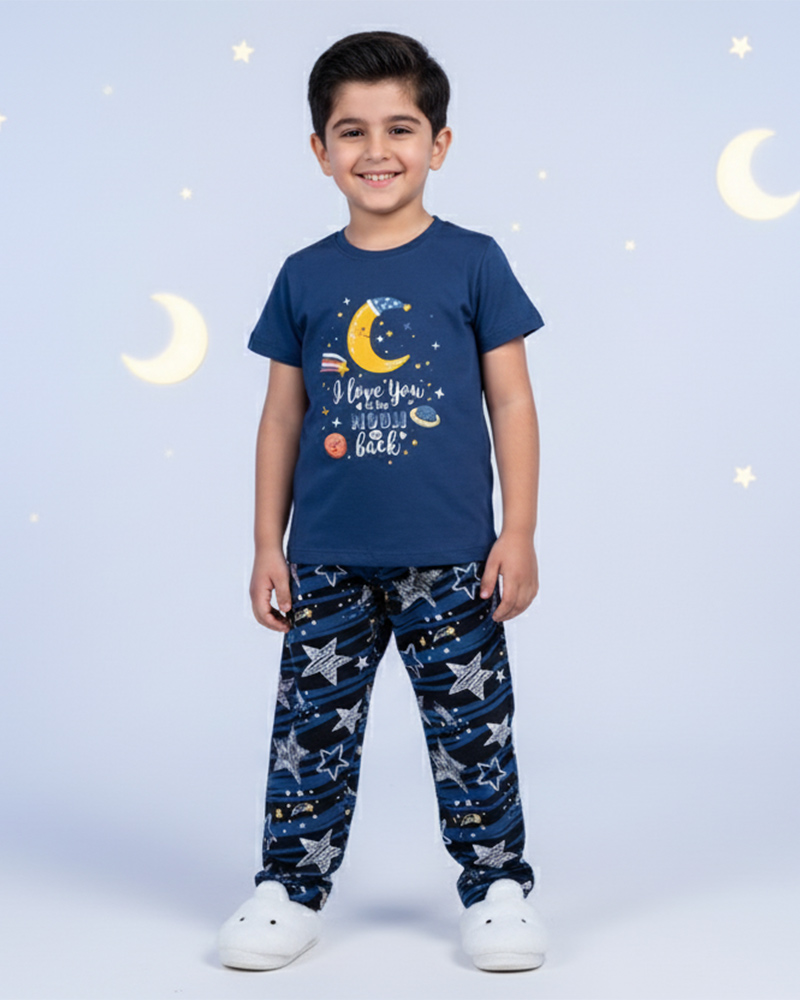 ست راحتی طرح ماه بچگانه 1685 - آبی تیره