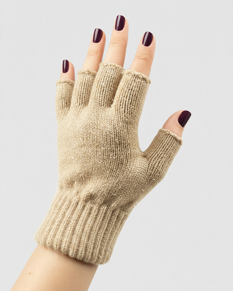 دستکش انگشتی بافت 38028 - کرمی سیر