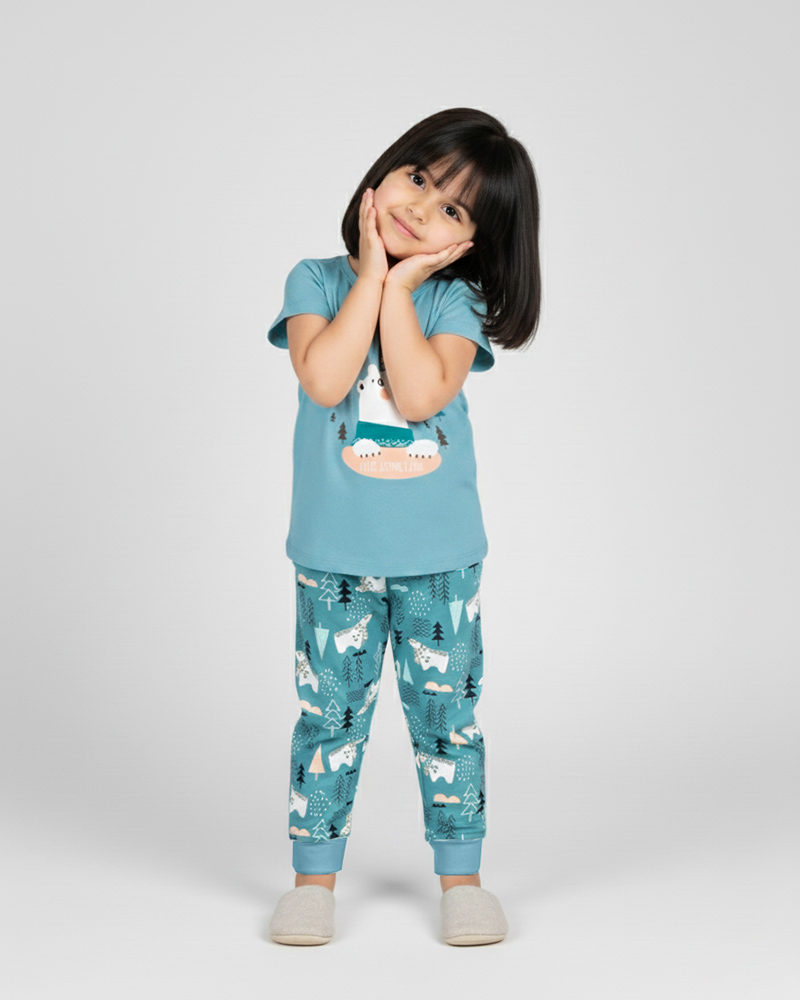 ست راحتی طرح خرس بچگانه 1682 - سبزآبی تیره