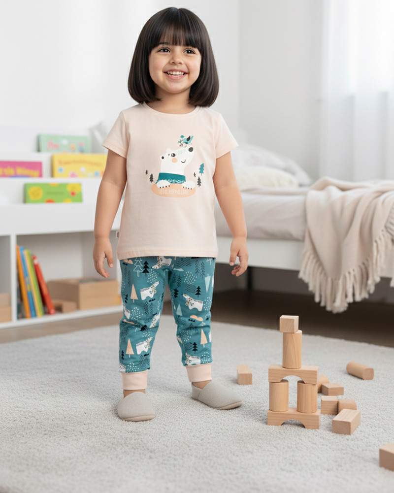 ست راحتی طرح خرس بچگانه 1682 - هلویی سیر