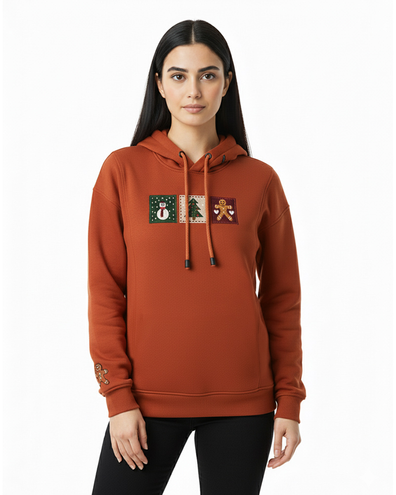 هودی فانتزی طرح کریسمس زنانه 4080 - آجری