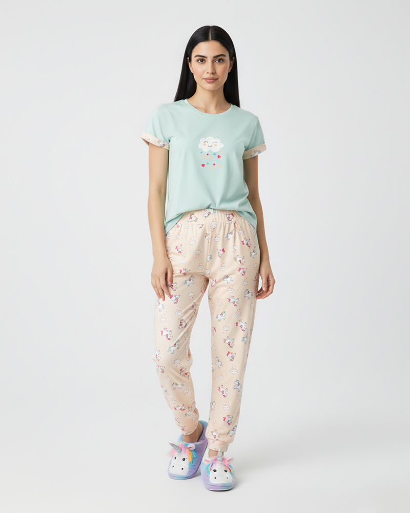 ست راحتی طرح یونیکورن زنانه 3931 - سبز زمردی