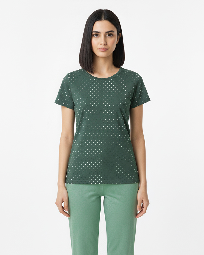 تیشرت زنانه خالدار نخ پنبه 3924 - سبز