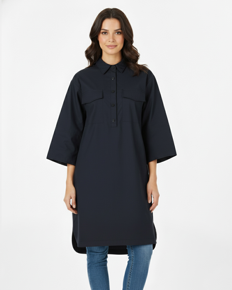 بارانی بلند زنانه 100133 - سرمه‌ای تیره