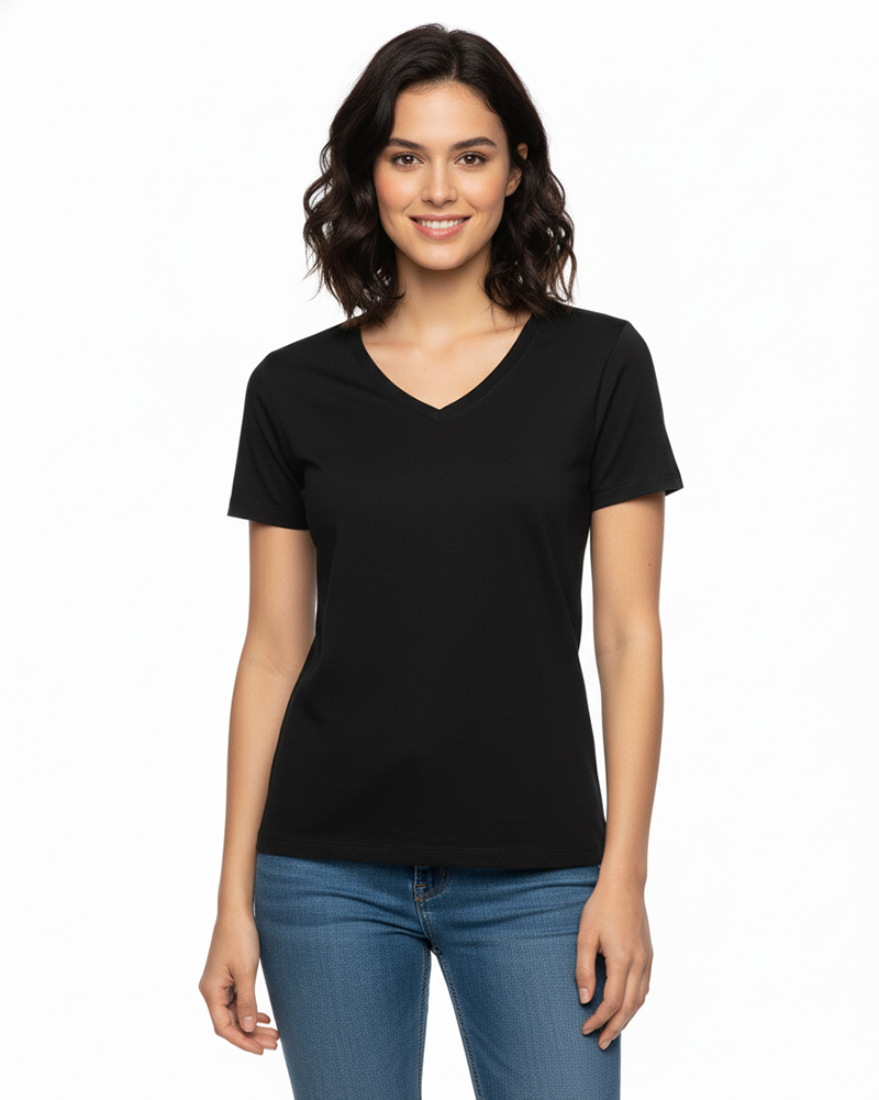 تیشرت یقه هفت زنانه 2064 - مشکی