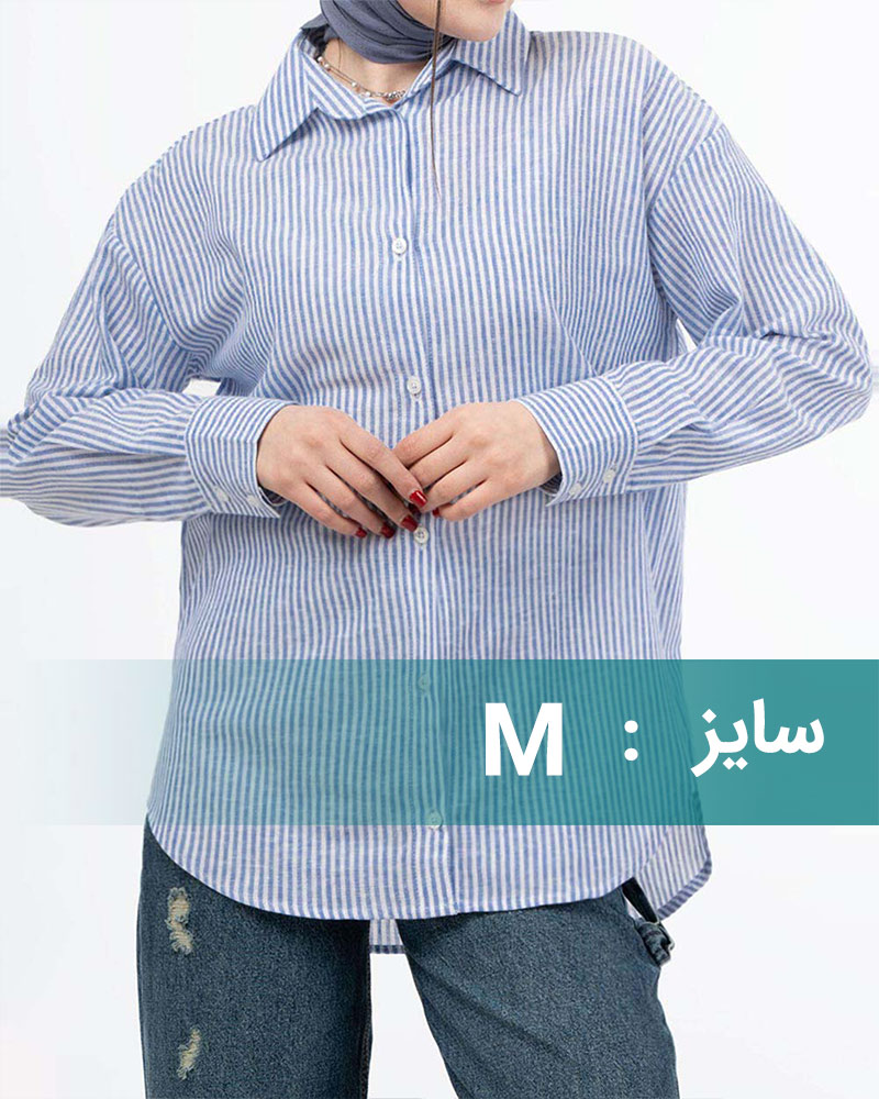 شومیز لینن راه راه زنانه 3001480 - آبی