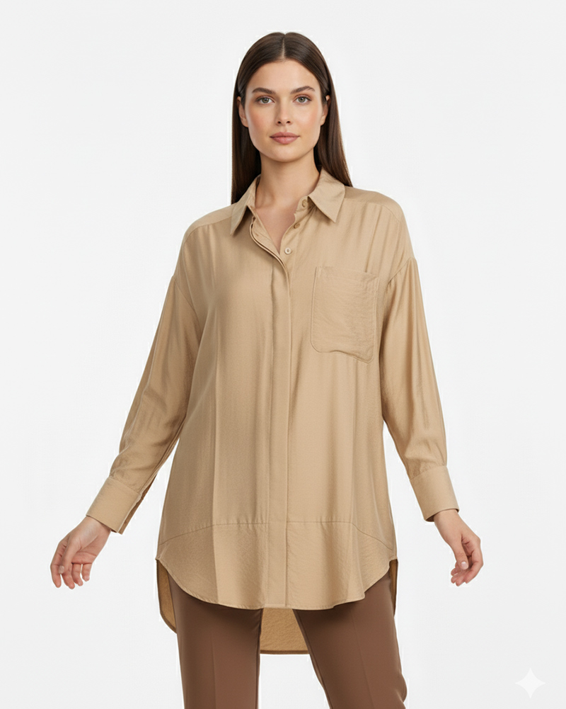 شومیز زنانه تک جیب 332106 - کرمى