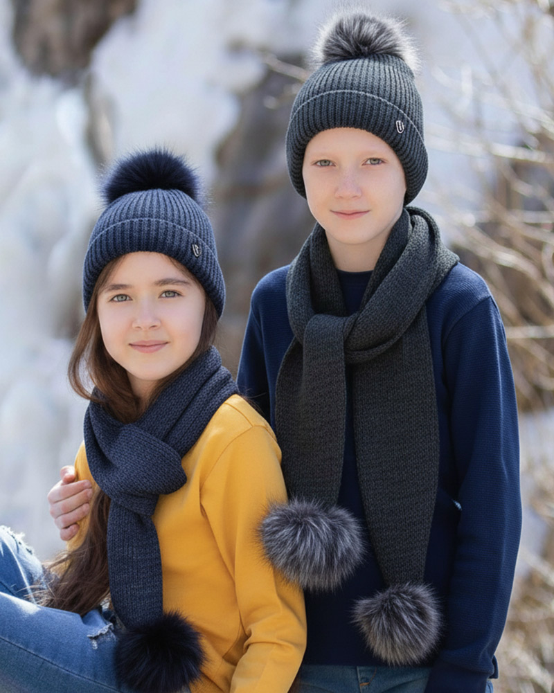 ست کلاه و شالگردن بافت بچگانه 70015 - سرمه‌ای تیره