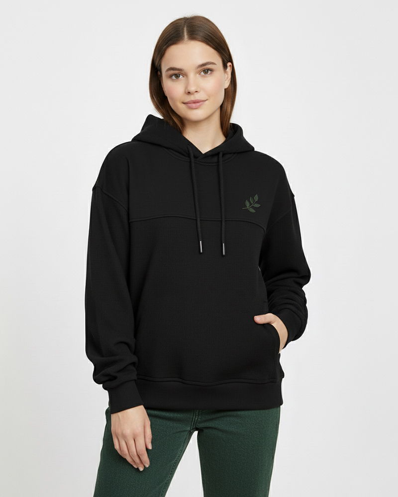 هودی دورس طرح برگ زنانه 4144 - مشکی