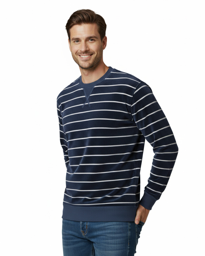 بلوز راه راه مخمل مردانه 031523 - سرمه‌ای تیره