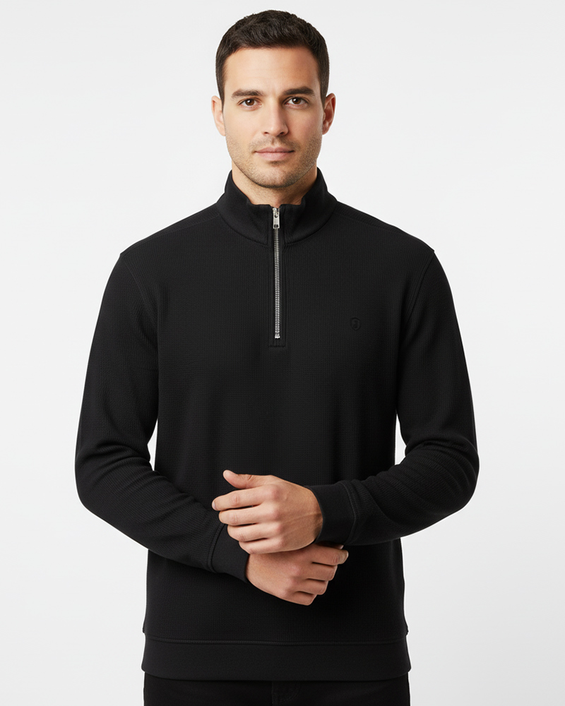 بلوز نیم زیپ کبریتی مردانه 4149 - مشکی