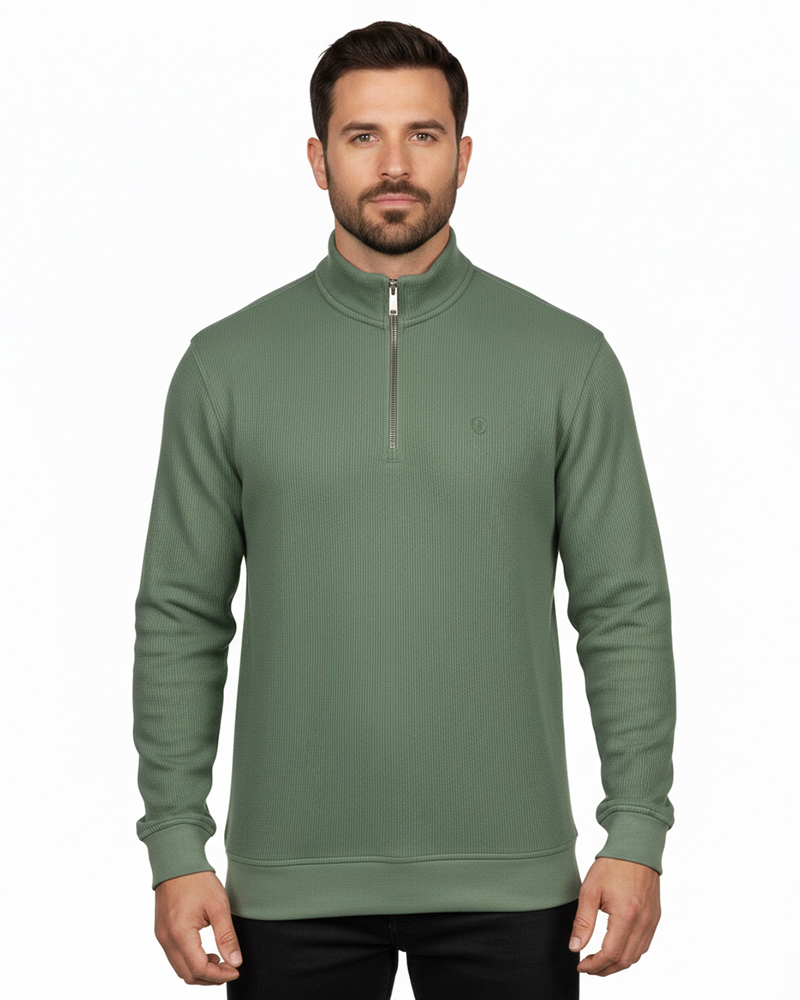 بلوز نیم زیپ کبریتی مردانه 4149 - زیتونی سیر