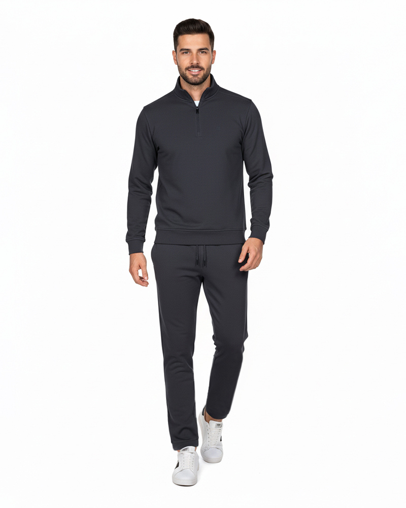 ست بلوز و شلوار دورس نخی مردانه 4133 - خاکستری تیره