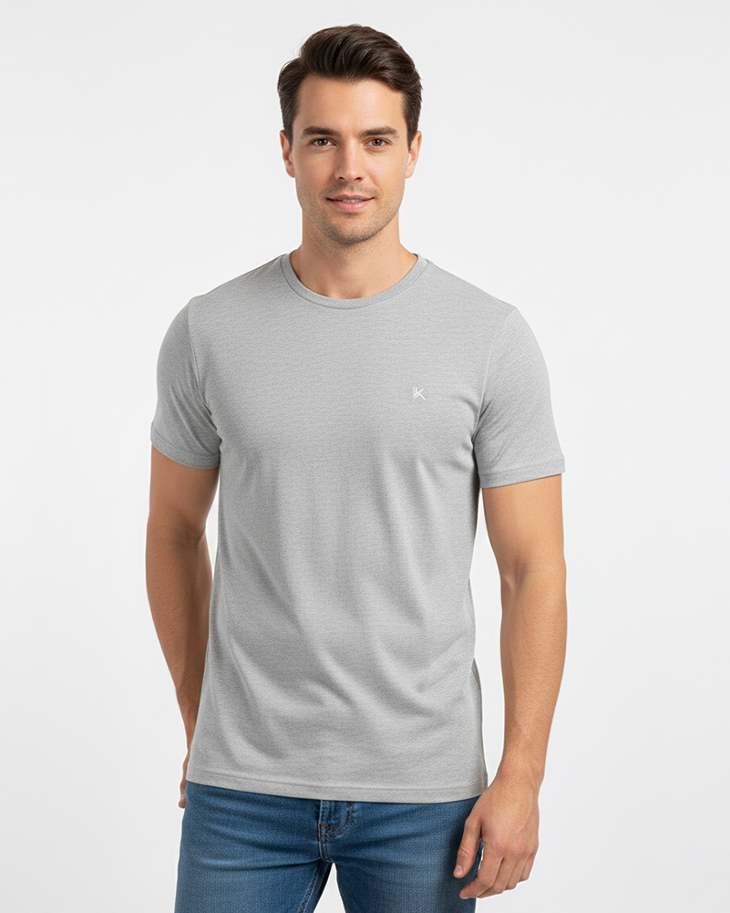 تیشرت مردانه ساده 00659-T1 - ملانژ