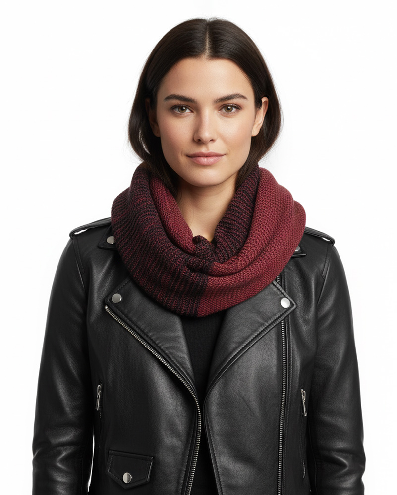 شال بافت رینگی 25058 - عنابی