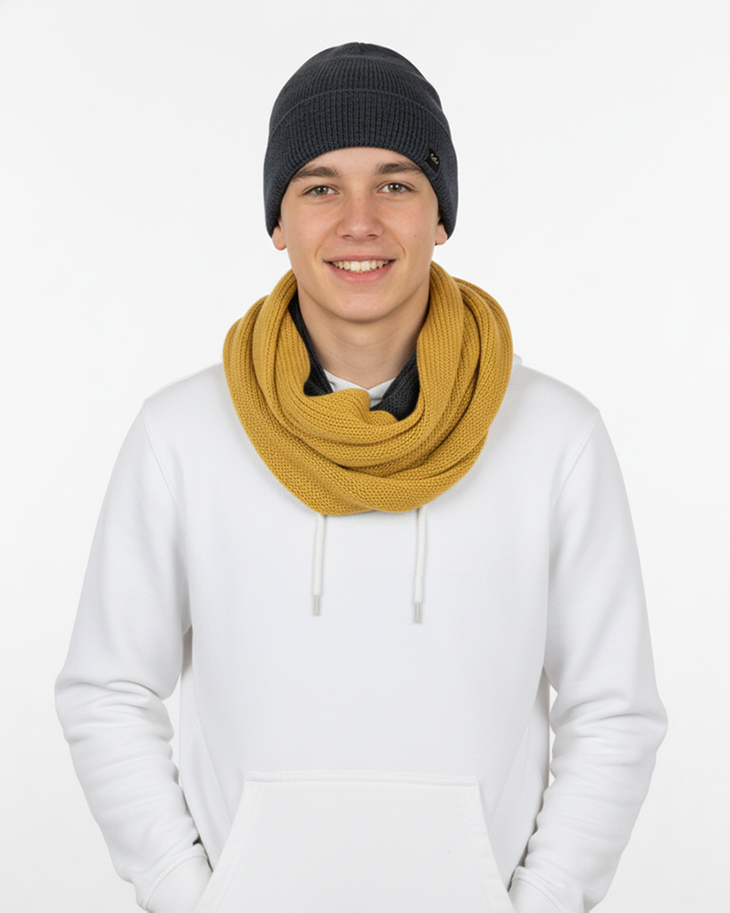 ست شال رینگی و کلاه راه راه 20121 - زرد