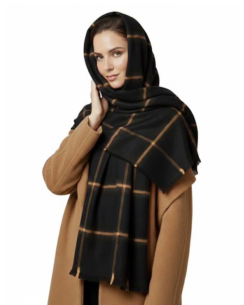 شال پشمی چهارخانه طیف کرم 5769 - چهارخونه