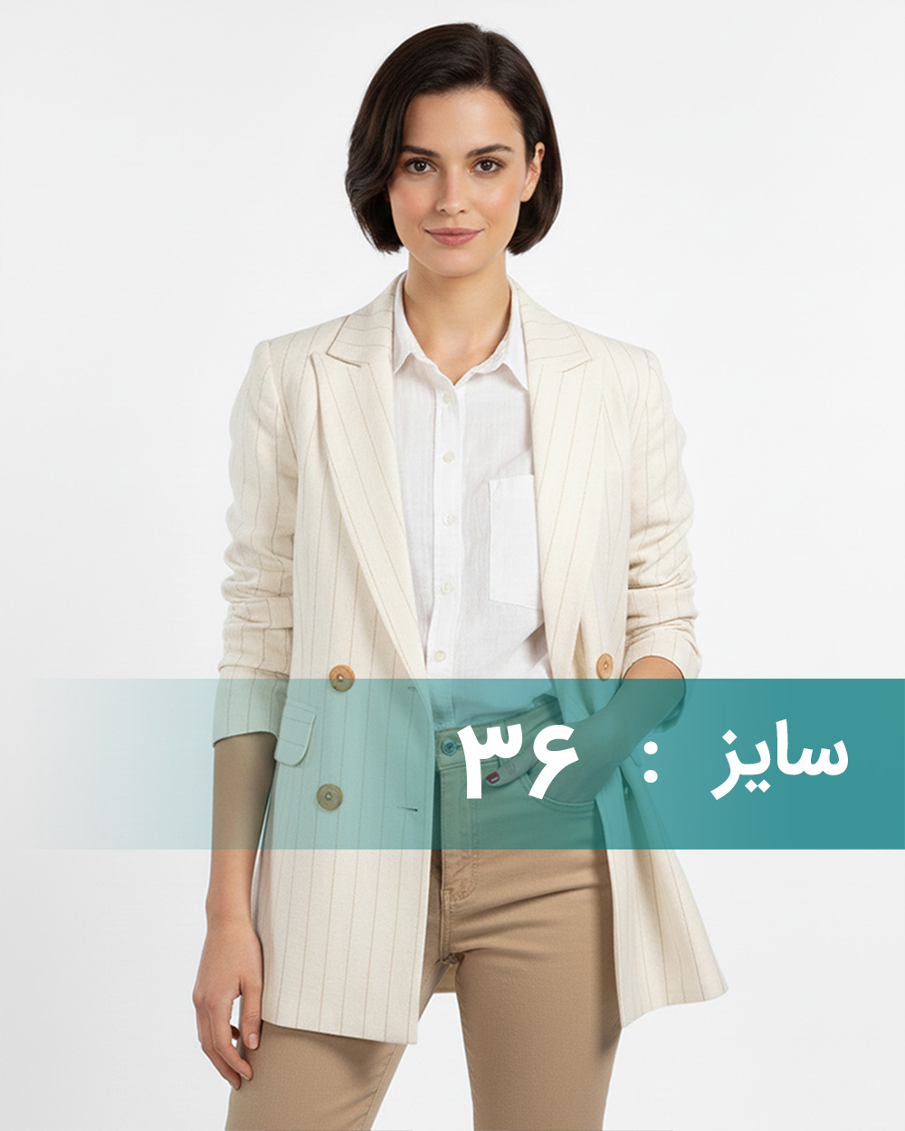 مانتو زنانه کتی راه راه 2125 - کرم قهوه ای