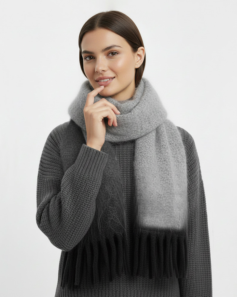 بیگ اسکارف موهر دو رنگ زنانه 5848 - مشکی