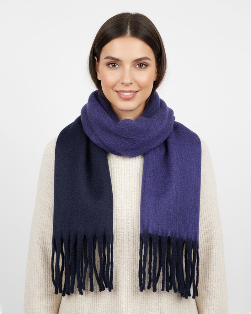 بیگ اسکارف موهر دو رنگ زنانه 5848 - سرمه‌ای