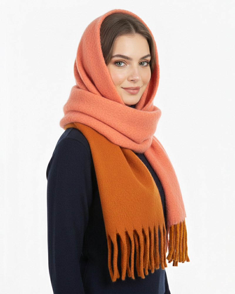 بیگ اسکارف موهر دو رنگ زنانه 5848 - بادامی