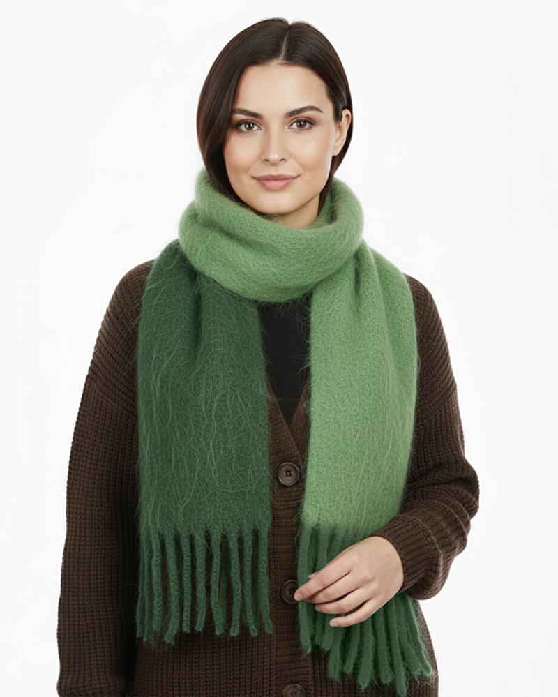 بیگ اسکارف موهر دو رنگ زنانه 5848 - سبز تیره