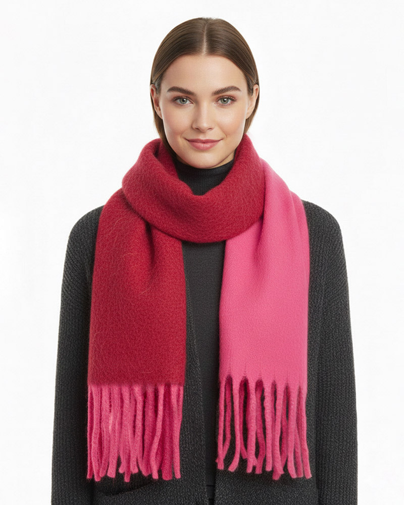 بیگ اسکارف موهر دو رنگ زنانه 5848 - سرخابى