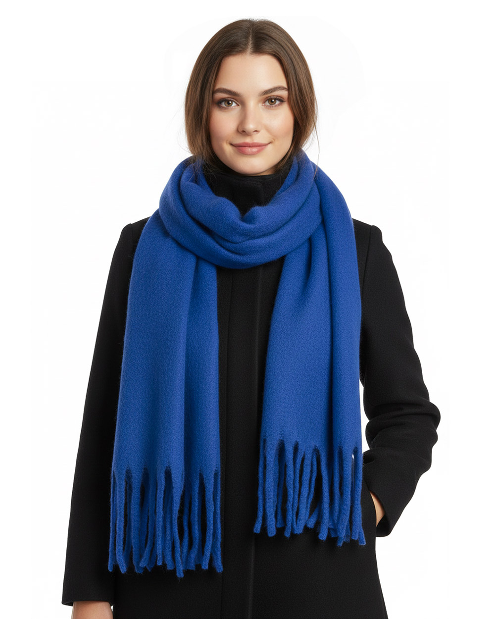 شال موهر ساده زنانه 5849 - آبی تیره