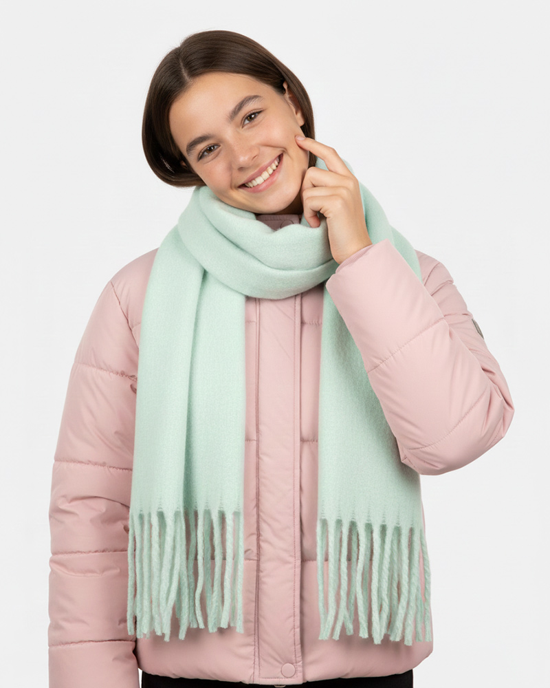 شال موهر ساده زنانه 5849 - سبز زمردی