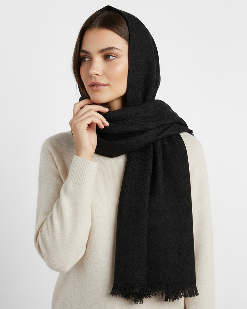 شال حوله ای مشکی زنانه 5851 - مشکی