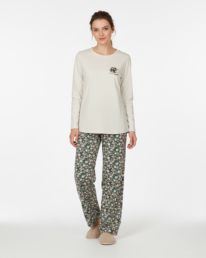 ست تیشرت آستین بلند و شلوار زنانه 3953 - طوسی