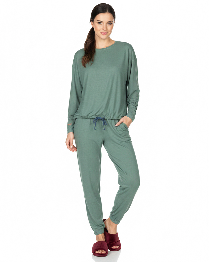 ست راحتی نخ پنبه زنانه 3978 - سبز دریایی