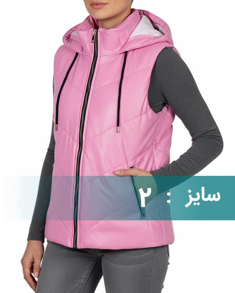 کاپشن پافر چرم زنانه 3036 - صورتی روشن