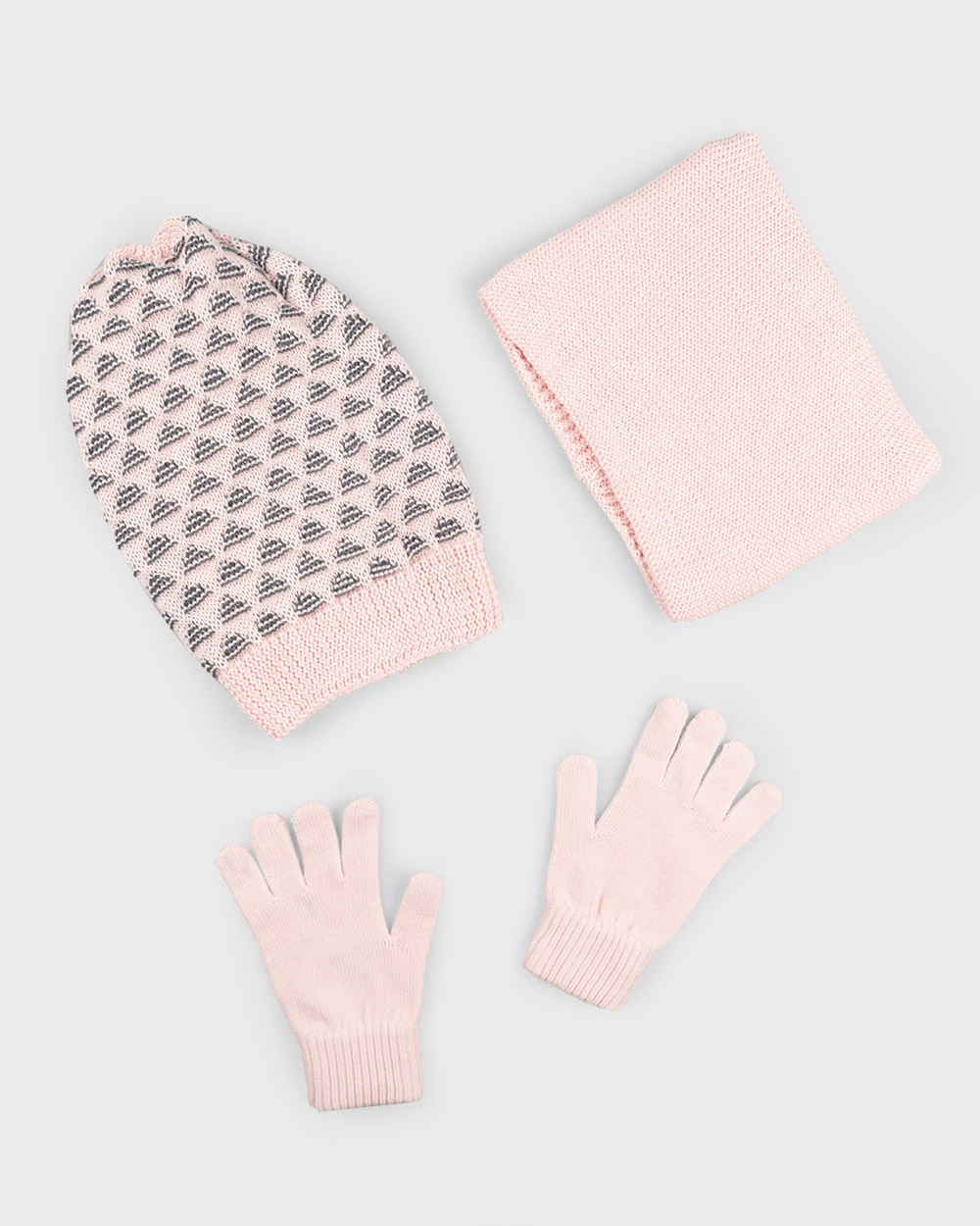 ست سه تکه شال و کلاه و دستکش بافت 0311 - صورتی