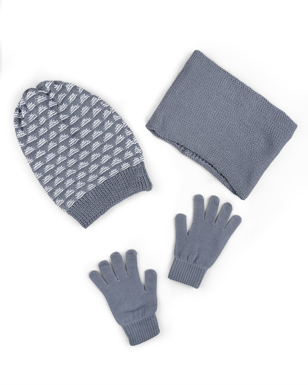 ست سه تکه شال و کلاه و دستکش بافت 0311 - سربی