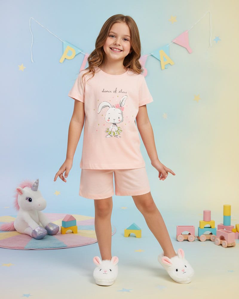 ست راحتی طرح خرگوش بچگانه 1676 - هلویی سیر