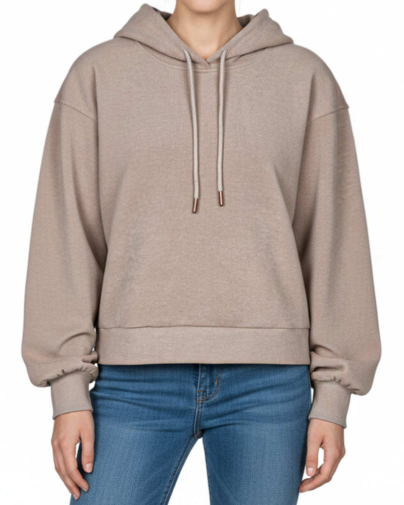 هودی کلاه دار ساده زنانه 3352 - قهوه‌ای روشن