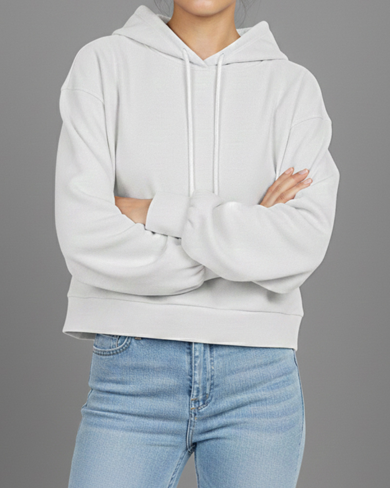 هودی کلاه دار ساده زنانه 3352 - طوسی کمرنگ