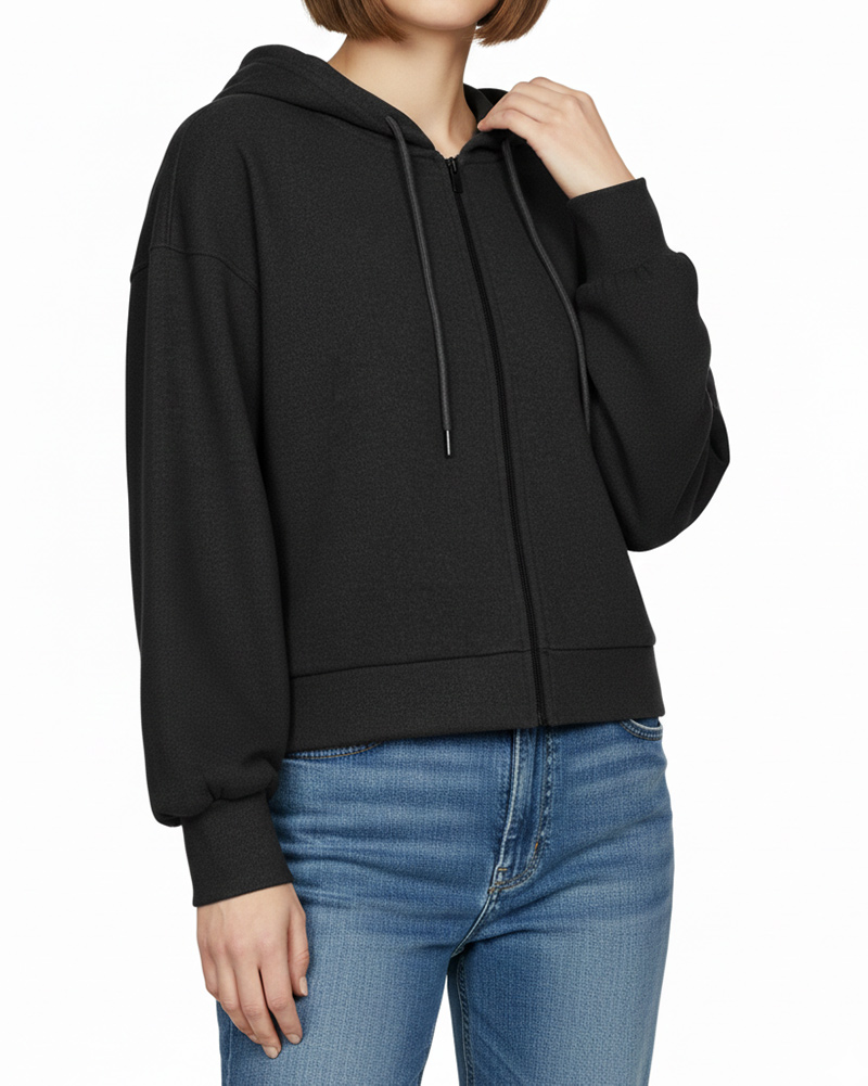 سویشرت ساده کلاه دار زنانه 3353 - مشکی