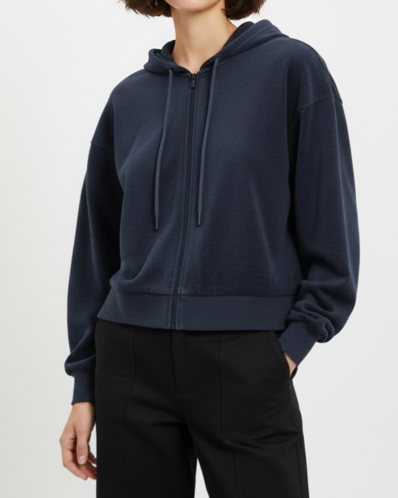 سویشرت ساده کلاه دار زنانه 3353 - سرمه‌ای