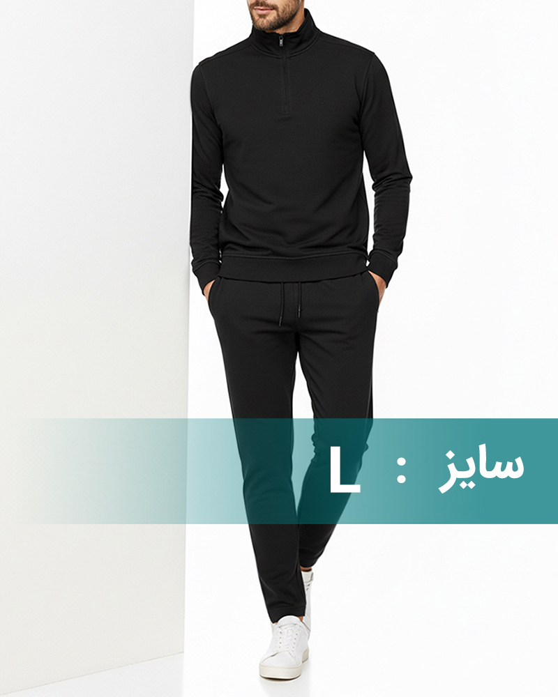 ست بلوز و شلوار دورس نخی مردانه 4133 - مشکی